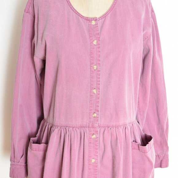 vintage 90s dress lilac purple twill babydoll midi grunge button up long M - Picture 3 of 9